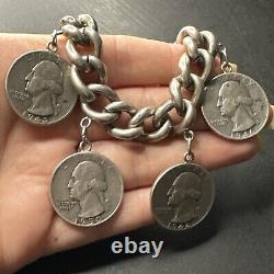 Ancien Bracelet Gourmette En Argent Massif Silver Monnaie tank art nouveau deco