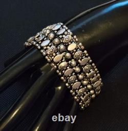Ancien Bracelet Manchette Articulé Argent Massif Motifs Floraux sublime