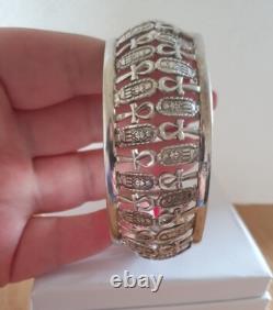 Ancien Bracelet Manchette En Argent Massif Égyptien Ankh Scarabee 44g