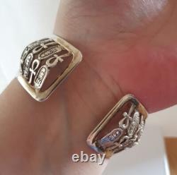 Ancien Bracelet Manchette En Argent Massif Égyptien Ankh Scarabee 44g