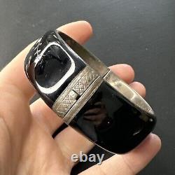 Ancien Bracelet jonc Argent Massif Silver victorian émailler noir art nouveau