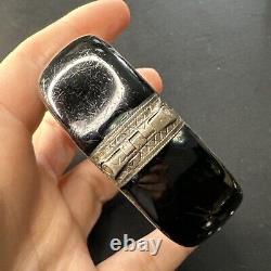 Ancien Bracelet jonc Argent Massif Silver victorian émailler noir art nouveau