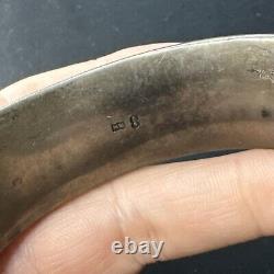 Ancien Bracelet jonc Argent Massif Silver victorian émailler noir art nouveau