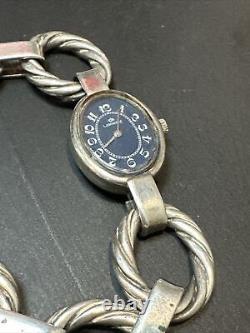 Ancien Bracelet montre En Argent Massif Silver Maille Art Nouveau Art Déco 82gr