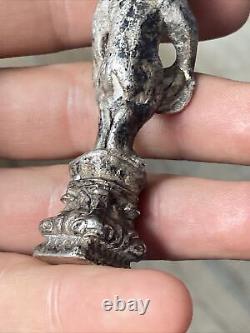 Ancien Cachet Tampon Ours Au Chapeau En Argent Massif