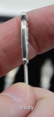 Ancien Coffret 6 Petites Cuilleres Cafe Moka En Argent Massif Anglais XIX Eme