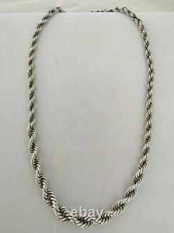 Ancien Collier Argent Massif 950 Maille Corde Torsadé Art Déco