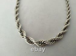 Ancien Collier Argent Massif 950 Maille Corde Torsadé Art Déco