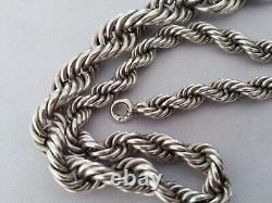 Ancien Collier Argent Massif 950 Maille Corde Torsadé Art Déco