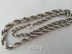 Ancien Collier Argent Massif 950 Maille Corde Torsadé Art Déco