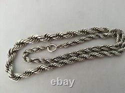 Ancien Collier Argent Massif 950 Maille Corde Torsadé Art Déco