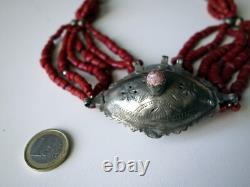 Ancien Collier Berbère Maroc bourse en argent et corail
