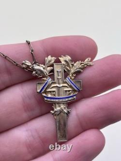 Ancien Collier Croix Épée WW1 Argent Massif Vermeil Becker Croix Victoire Patria