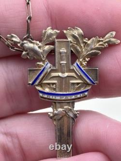 Ancien Collier Croix Épée WW1 Argent Massif Vermeil Becker Croix Victoire Patria