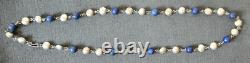 Ancien Collier En Argent Massif Sertie De Boule De Lapis Lazuli