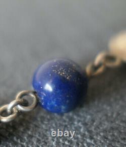 Ancien Collier En Argent Massif Sertie De Boule De Lapis Lazuli