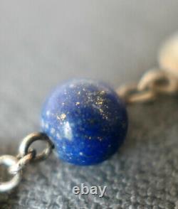Ancien Collier En Argent Massif Sertie De Boule De Lapis Lazuli