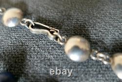 Ancien Collier En Argent Massif Sertie De Boule De Lapis Lazuli