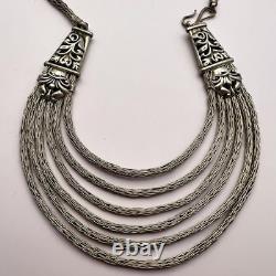 Ancien Collier Femme Argent Massif Style Ethnique 42 cm Vintage Rare