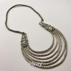 Ancien Collier Femme Argent Massif Style Ethnique 42 cm Vintage Rare