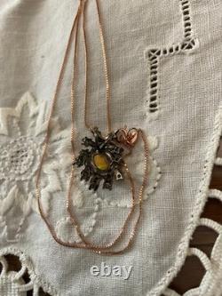Ancien Collier & Pendentif Or Rose Argent Massif Opale Et Péridots Naturels