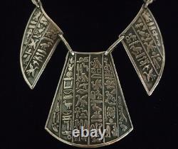 Ancien Collier Style Égyptien En Argent Massif