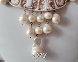 Ancien Collier Veritable Camée Ange 2 Rangs Vrai Perles / Vermeil # K21