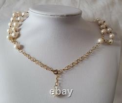 Ancien Collier Veritable Camée Ange 2 Rangs Vrai Perles / Vermeil # K21