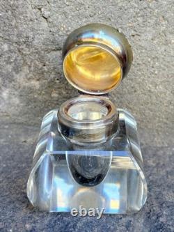 Ancien Encrier Cristal Monture Argent Massif Poinçon Minerve Old Écriture