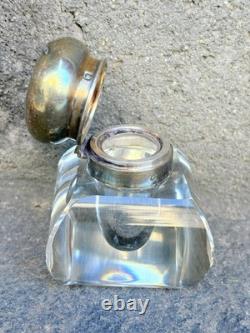 Ancien Encrier Cristal Monture Argent Massif Poinçon Minerve Old Écriture
