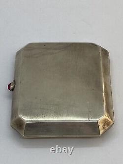 Ancien Étui Boîte A Cigarettes Argent Massif Rubis En Cabochon Art Nouveau 1922