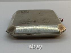 Ancien Étui Boîte A Cigarettes Argent Massif Rubis En Cabochon Art Nouveau 1922