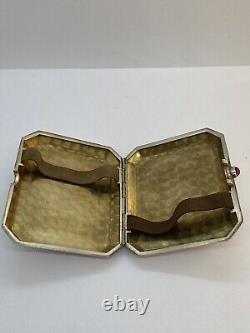 Ancien Étui Boîte A Cigarettes Argent Massif Rubis En Cabochon Art Nouveau 1922