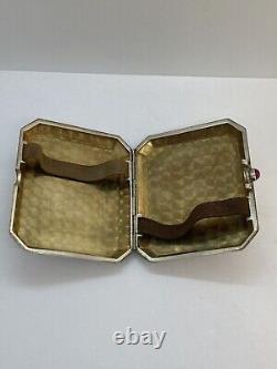 Ancien Étui Boîte A Cigarettes Argent Massif Rubis En Cabochon Art Nouveau 1922