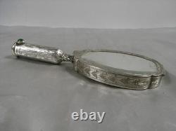 Ancien Face A Main Argent Massif Nécessaire Miroir Poudrier Étui Rouge A Levre
