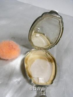 Ancien Face A Main Argent Massif Nécessaire Miroir Poudrier Étui Rouge A Levre