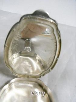 Ancien Face A Main Argent Massif Nécessaire Miroir Poudrier Étui Rouge A Levre