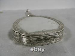 Ancien Face A Main Argent Massif Nécessaire Miroir Poudrier Étui Rouge A Levre