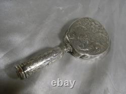 Ancien Face A Main Argent Massif Nécessaire Miroir Poudrier Étui Rouge A Levre