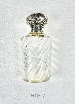 Ancien Flacon Art Nouveau Cristal Et Argent Massif