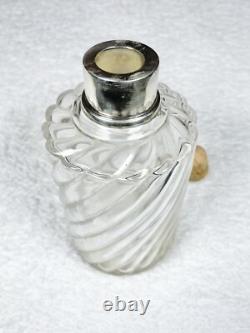Ancien Flacon Art Nouveau Cristal Et Argent Massif