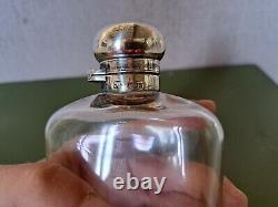 Ancien Flacon Ou Gourde Edouardienne Argent Massif Anglais Sterling
