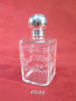 Ancien Flacon Parfum De Toilette Monture Argent Massif Monogramme Verre Taille