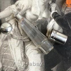 Ancien Flacon à Alcool de Voyage avec Gobelet Cristal et Argent Massif XIXème