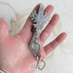 Ancien Grand Crochet de CHATELAINE Argent Massif XIXè Poinçon Minerve