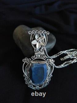 Ancien Gros Pendentif /Ornement De Corsage Articulé /Argent 925 Et Lapis-lazuli