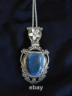 Ancien Gros Pendentif /Ornement De Corsage Articulé /Argent 925 Et Lapis-lazuli