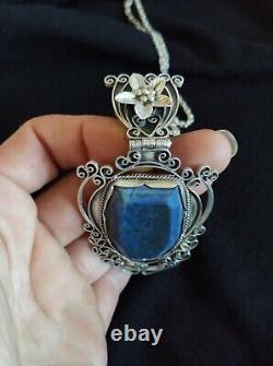 Ancien Gros Pendentif /Ornement De Corsage Articulé /Argent 925 Et Lapis-lazuli