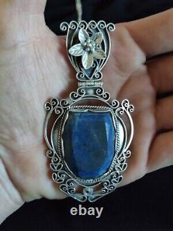 Ancien Gros Pendentif /Ornement De Corsage Articulé /Argent 925 Et Lapis-lazuli