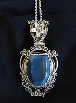 Ancien Gros Pendentif /Ornement De Corsage Articulé /Argent 925 Et Lapis-lazuli